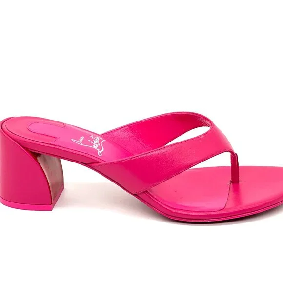 Christian Louboutin JANETONGA 55  Leather Thong Mule Sandals Heels Shoes - Picture 10 of 14